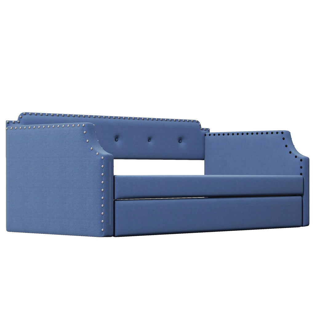 Twin Size Upholstered Daybed with Trundle Blue I491
