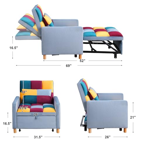 3-in-1 Convertible Chair Bed, 31.5 Inch Pull Out Sofa Bed with Adjustable Backrest, Solid Wood Feet H486
