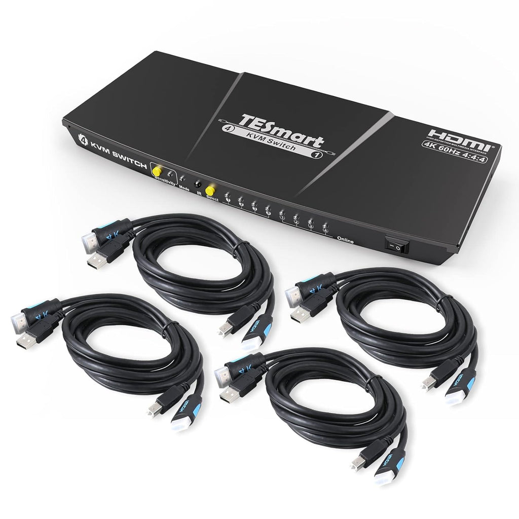 HDMI KVM Switch 4 Port 4K@60Hz Ultra HD 4x1 with 2 Pcs 5ft KVM Cables Black L215328