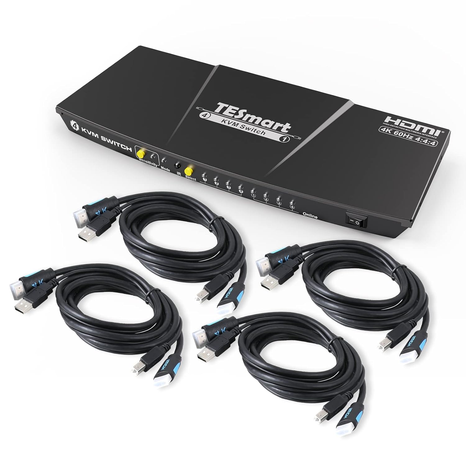 HDMI KVM Switch 4 Port 4K@60Hz Ultra HD 4x1 with 2 Pcs 5ft KVM Cables Black L215328