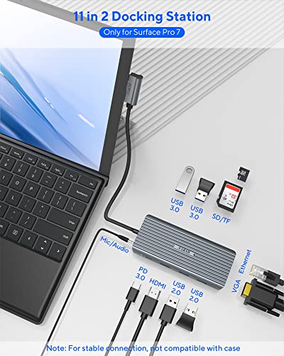 11 in 2 USB C Docking Station for Surface Pro 7, Grey K3755