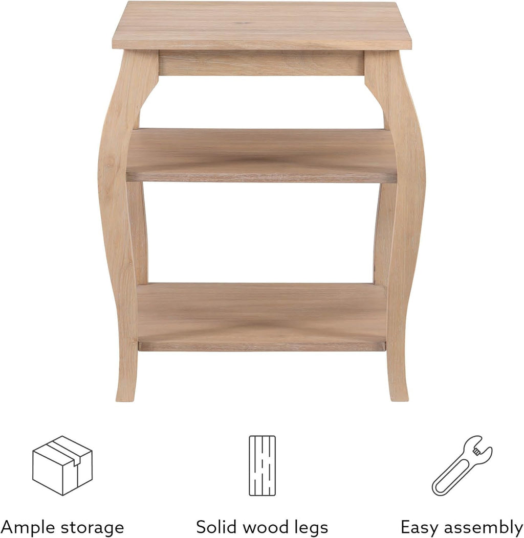 Natural Wooden Side Table with Curved Legs and Two Display Shelves Z852