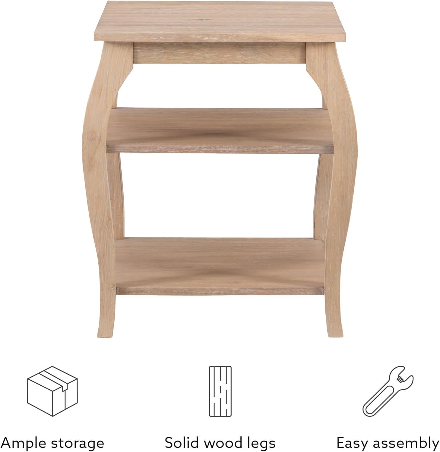 Natural Wooden Side Table with Curved Legs and Two Display Shelves Z852
