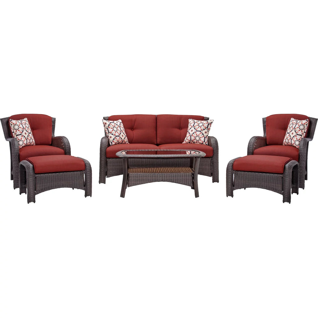 6-Piece Wicker Outdoor Conversation Set, Crimson Red Q21132
