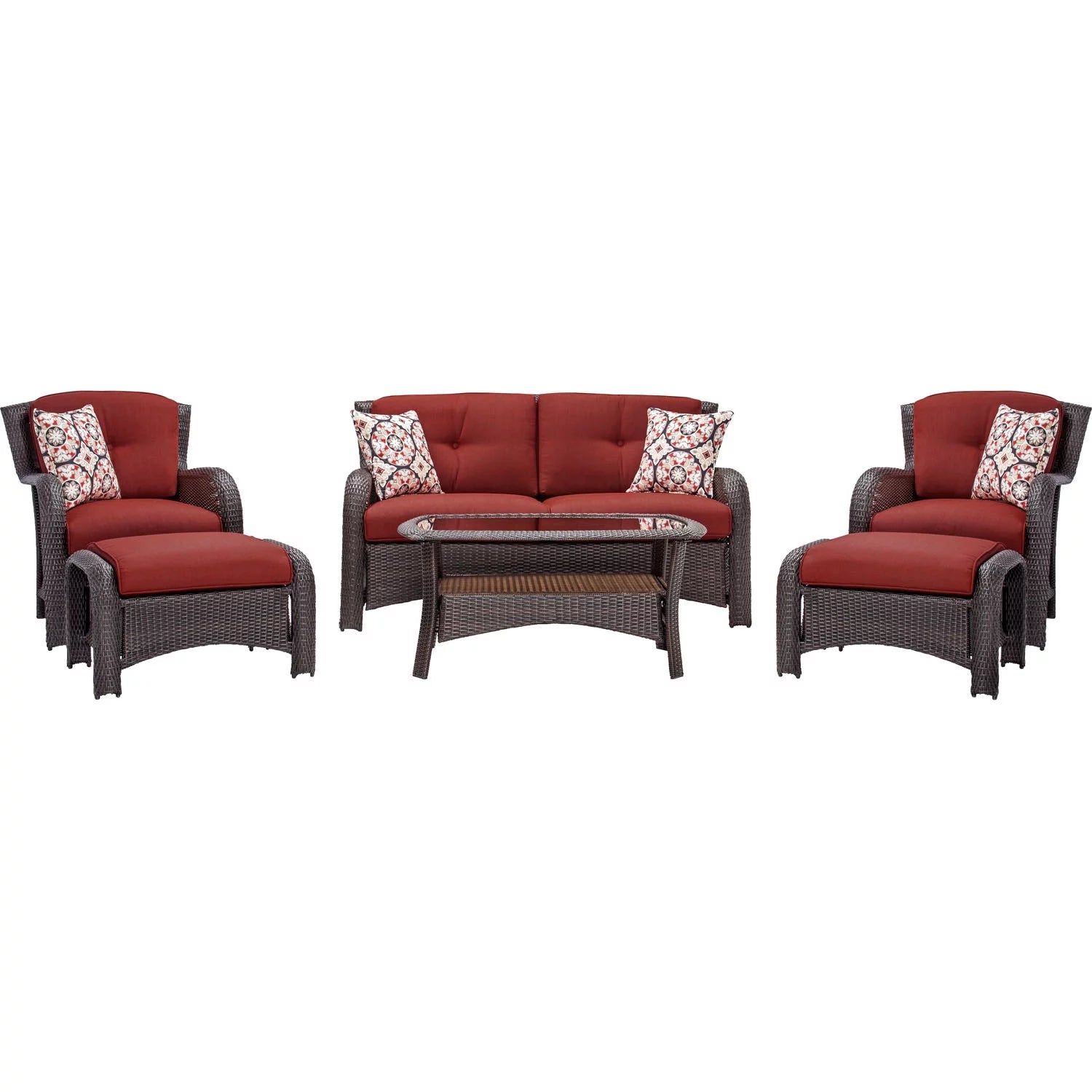 6-Piece Wicker Outdoor Conversation Set, Crimson Red Q21132