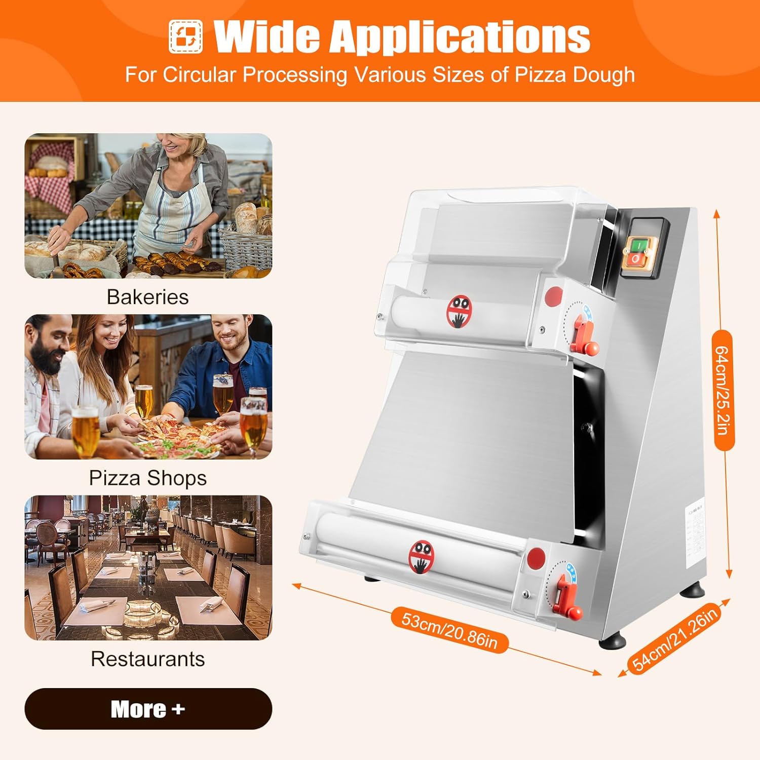 Commercial Electric Pizza Dough Sheeter, 15 Inch, 370W, Thickness 0.7-5.4mm F6593