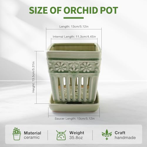 5" Ceramic Orchid Planter with Attached Saucer B92411