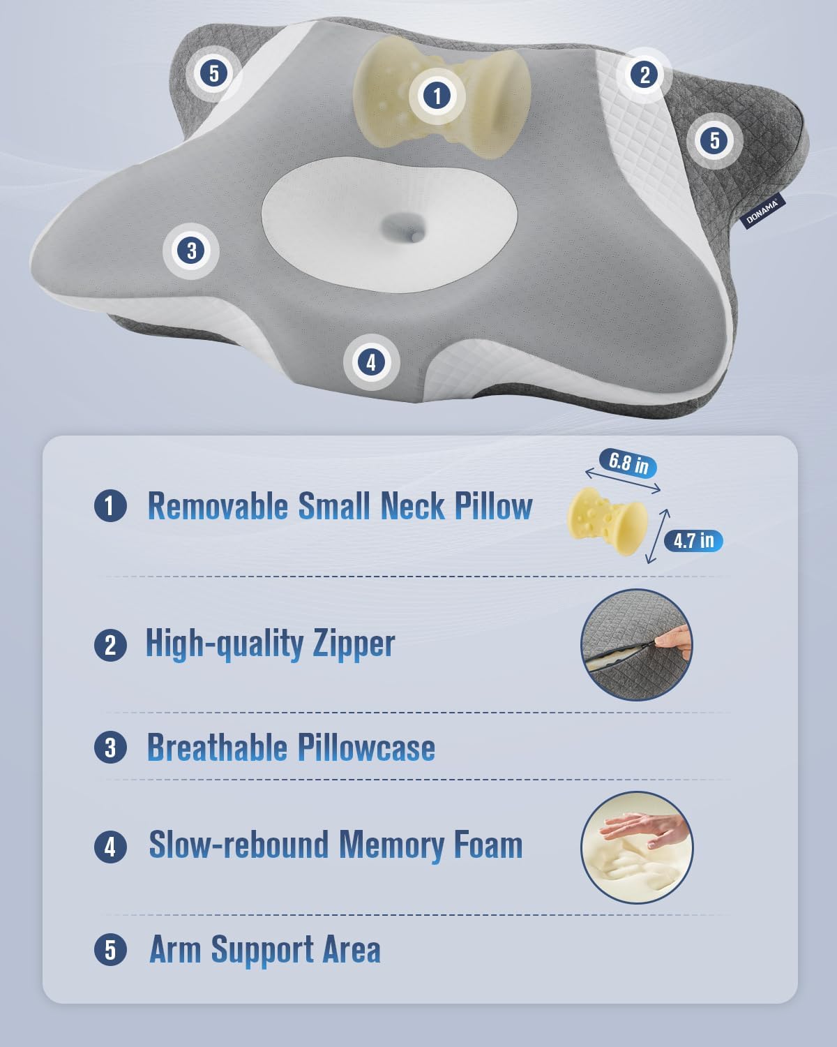 Ergonomic Memory Foam Cervical Neck Pillow with Cooling Pillowcase N61569