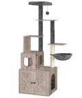 Greige 67.7" H Wooden Cat Tree with Litter Box Enclosure N9284