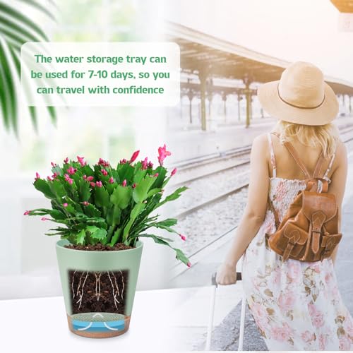 Self Watering Plastic Plant Pots with Drainage Hole and Saucers S777561