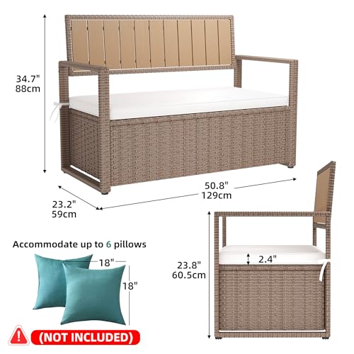 Black Beige 90 Gallon Outdoor Wicker Storage Bench with Cushion D280508