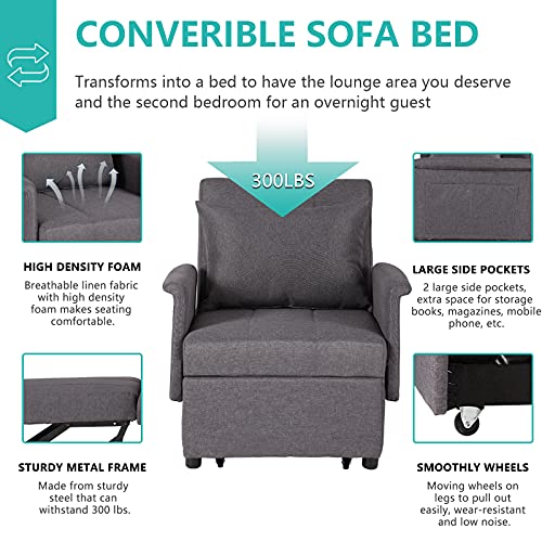 Black 3 in 1 Pull Out Sleeper Sofa Chair with Pillow M667