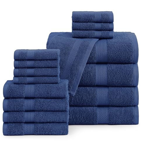 16 Piece 100% Cotton Black Bath Towel Set with 4 Bath Towels, 4 Hand Towels, 8 Wash Cloths G1437