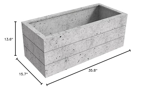 Rectangular Fiberstone and Clay Planter with Drainage Holes (Brown) F723819