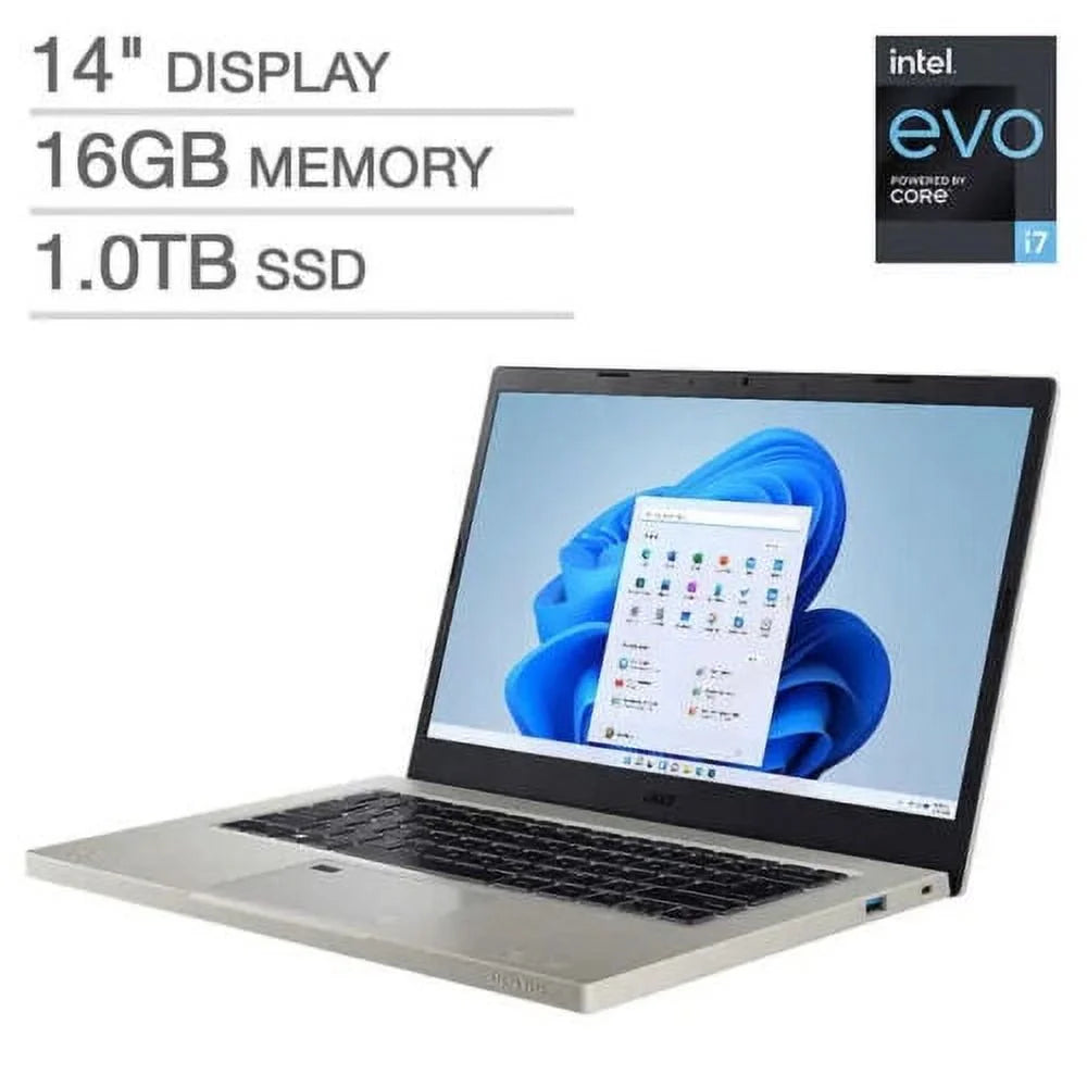 14" FHD LED-Backlit Laptop, Intel Core i7-1255U EVO 1.70GHz, 16GB RAM 1TB SSD, Windows 11 Home, Backlit Keyboard, Bluetooth, Finger Print Reader, Webcam, Gray K2875