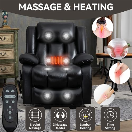 Electric Power Lift Recliner Chair with Genuine Leather Upholstery (Black) S3605