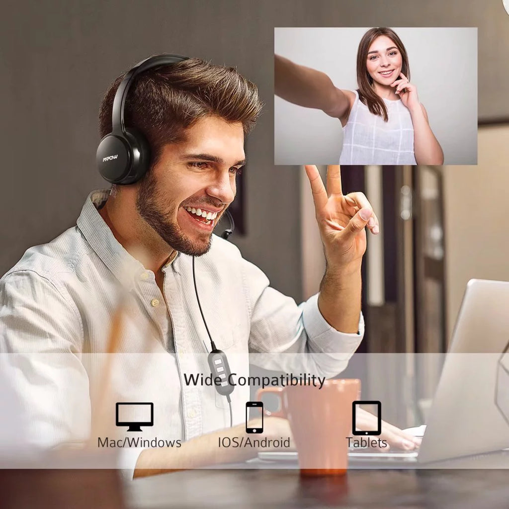 USB Headset with Microphone Noise Cancelling Lightweight Wired Headphones B345