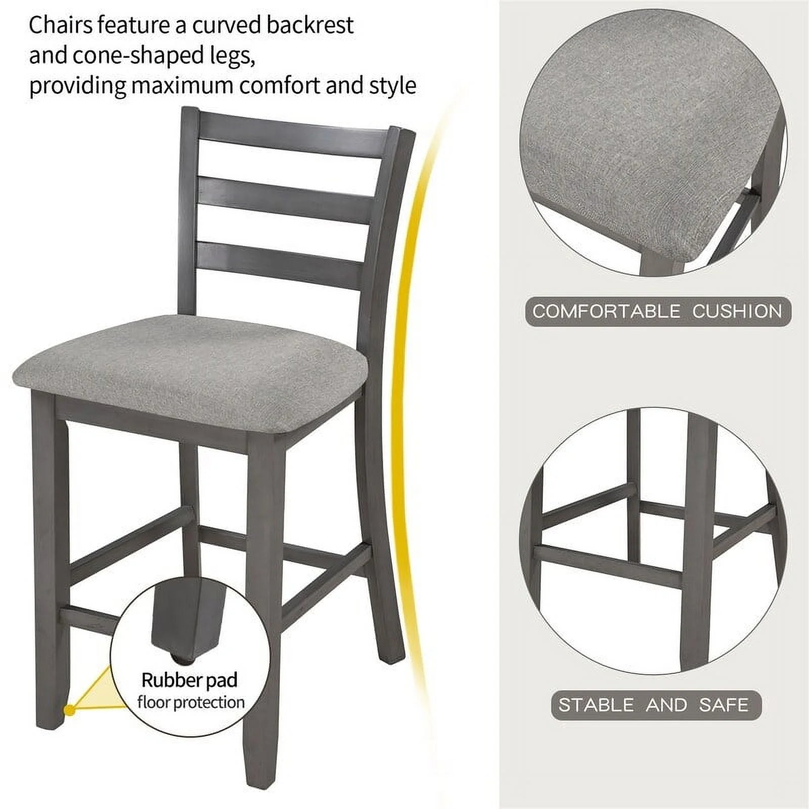 Espresso Square Dining Table Set of 4 with 4 Upholstered Chairs P538