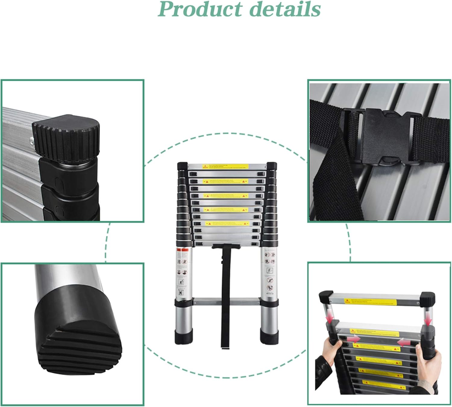Aluminum Telescopic Extension Ladder, 330 lbs Capacity, 14.5FT F631531