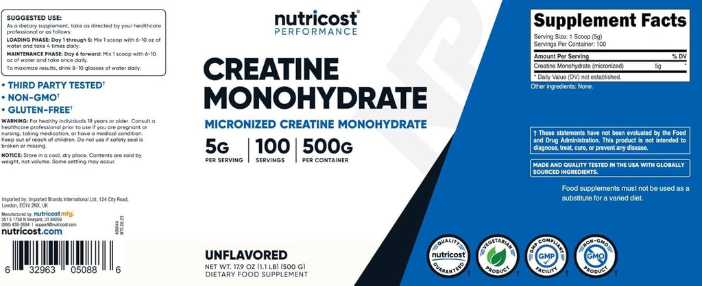 Whey Protein Powder, Strawberry, 60g Protein, 12g BCAAs Per 2 Scoops, Creatine Monohydrate Micronized Powder 500G, 5000mg Per Serv (5g), 100 Servings A180887