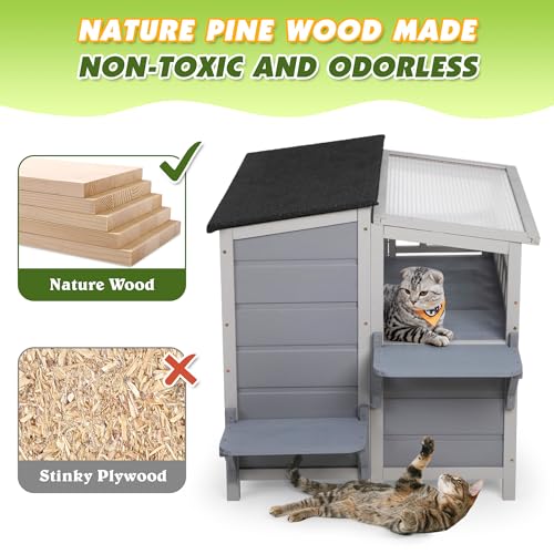 Gray 2-Tier Wood Cat House Q9388