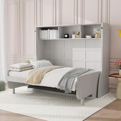Antique White Full Size Murphy Bed with Desk and Storage Shelves N873251