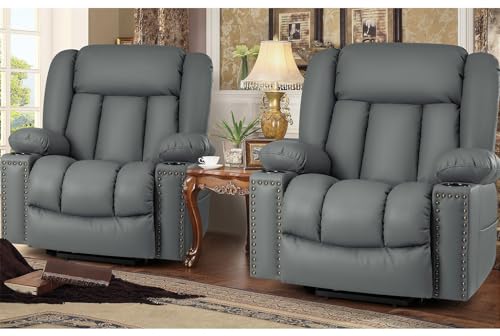 Large Power Lift Recliner Chairs with Heat and Massage Set of 2, Breathable Leather, Dark Brown E106