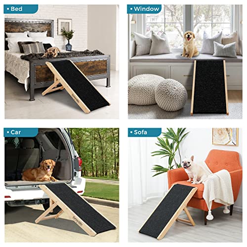 18" Tall Adjustable Wooden Folding Pet Ramp with Non Slip Carpet Surface U306800