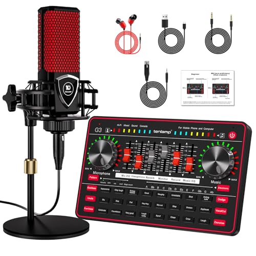 Podcast Microphone Bundle with Audio Mixer, 3.5mm Condenser Microphone, Soundboard with Voice Changer G71996