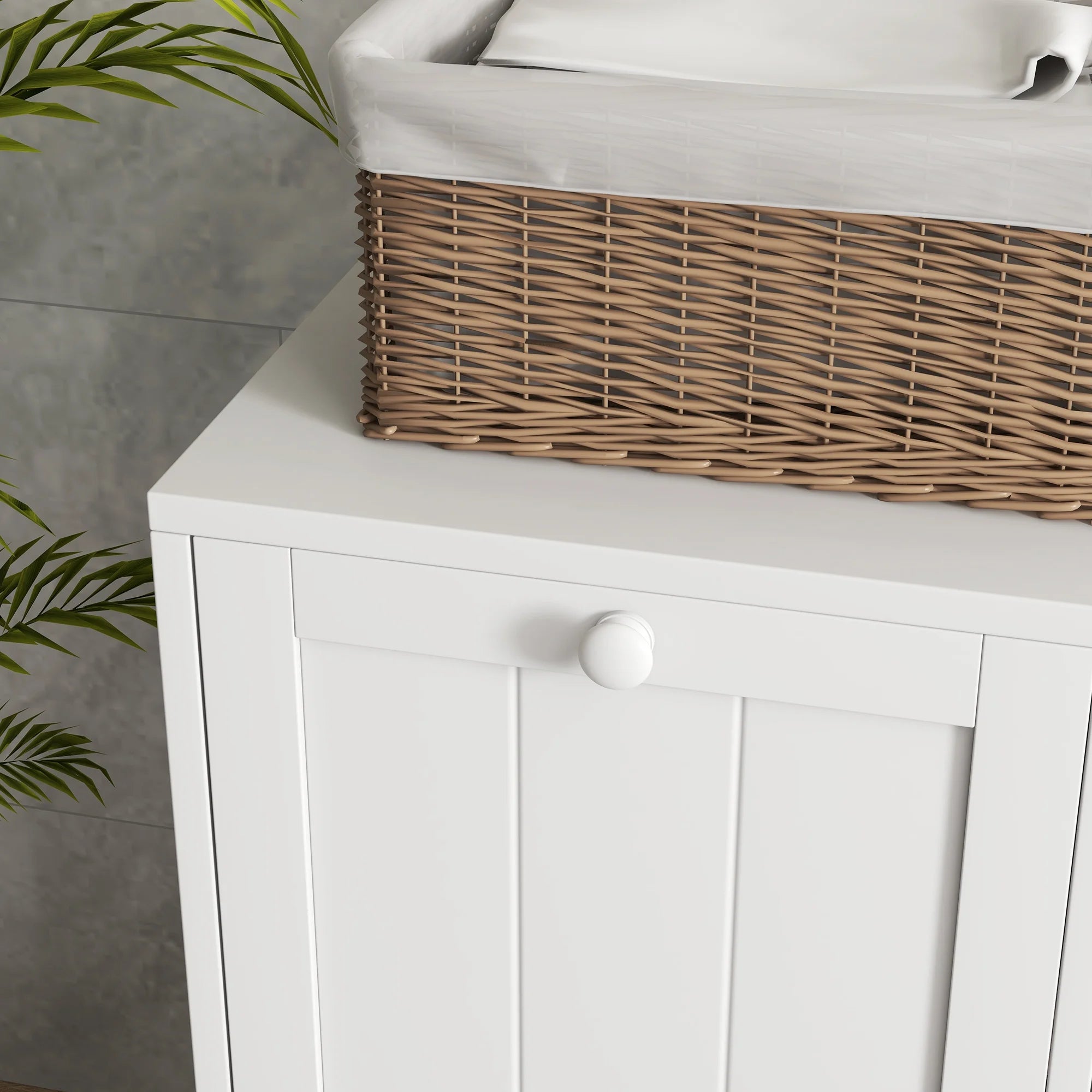 White Tilt-out Laundry Storage Cabinet with 2 Hamper Compartments H6402