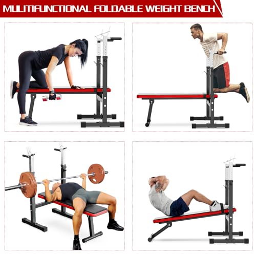 Adjustable Weight Bench Press with Squat Rack Folding Dip Station V135