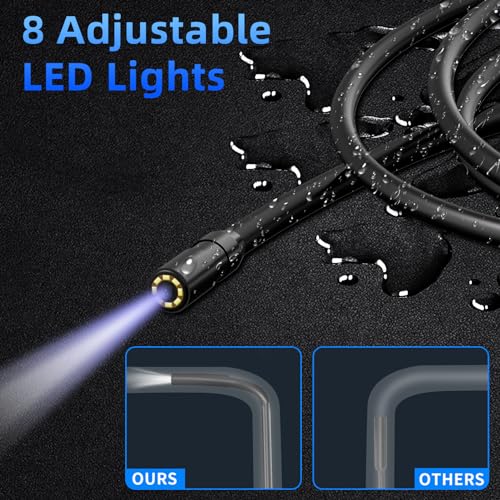 IP67 Waterproof Borescope Camera with 8 Adjustable LED Lights, 4.3" LCD Screen, HD 1080P, 16.5ft Semi-Rigid Cord O213