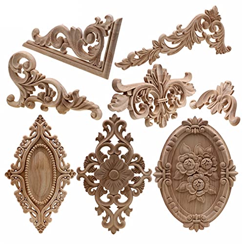 Natural Floral Wood Carved Wooden Figurines Corner Appliques Frame Wall Door Furniture Wood Carving Decorative 10cmX55cm D66426