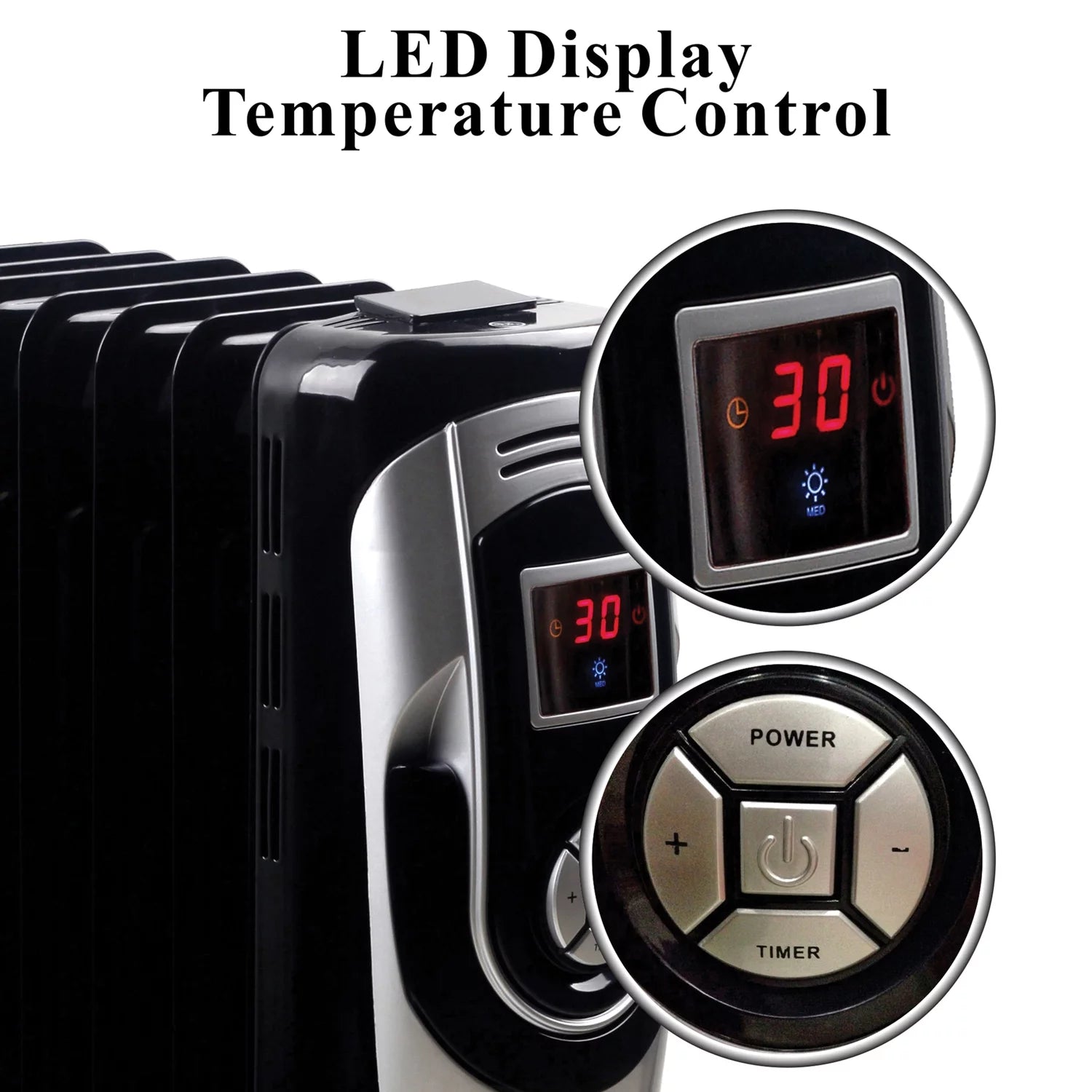 3-Setting 1,500-Max 7-Fin Portable Oil-Filled Radiator Heater with Digital Display W997