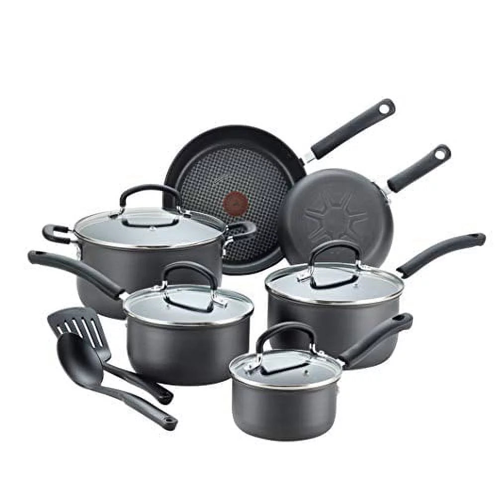 12 Piece Hard Anodized Nonstick Cookware Set, Black N787965