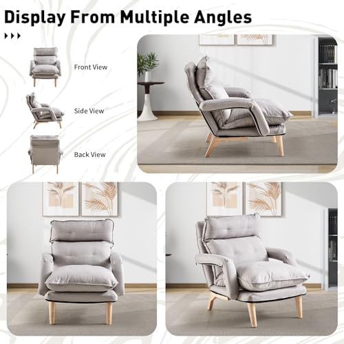Gray Linen Accent Chair with Ottoman P855731