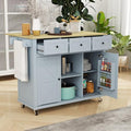 Grey Blue Rolling Kitchen Island with Storage Cabinet and 3 Drawers L4512