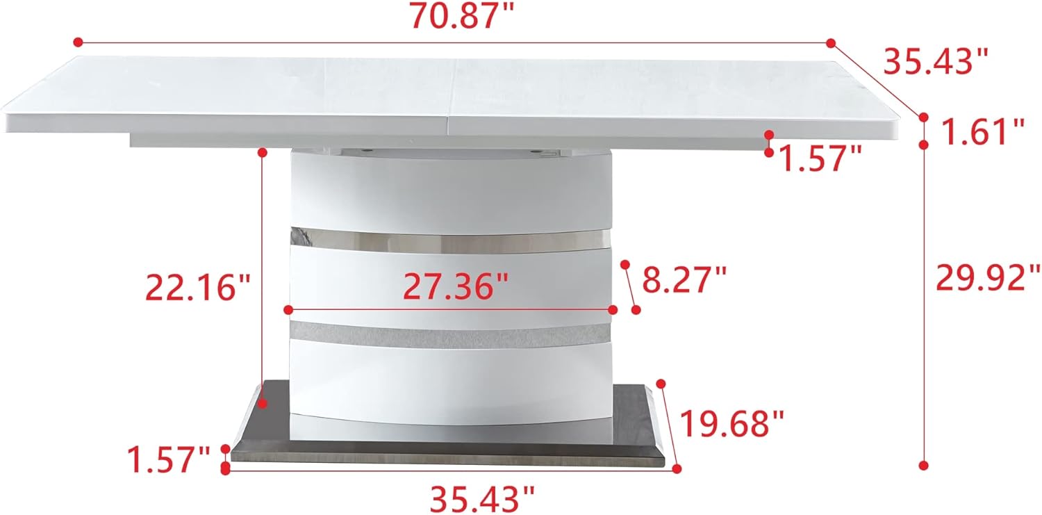 Extendable Dining Table with Butterfly Leaf, White High Gloss Lacquer MDF Base, Stainless Steel, 8 to 12 Person W890675