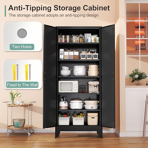 White 75" Metal Pantry Cabinet with 2 Doors and 5 Adjustable Shelves X875330