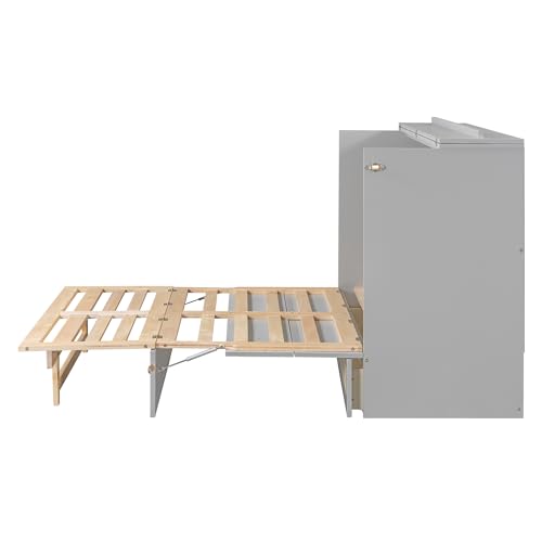 Queen Size White Wooden Murphy Bed with Drawer L730