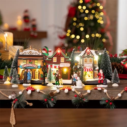 17 PCS Pre-Lit Christmas Village Set L57195