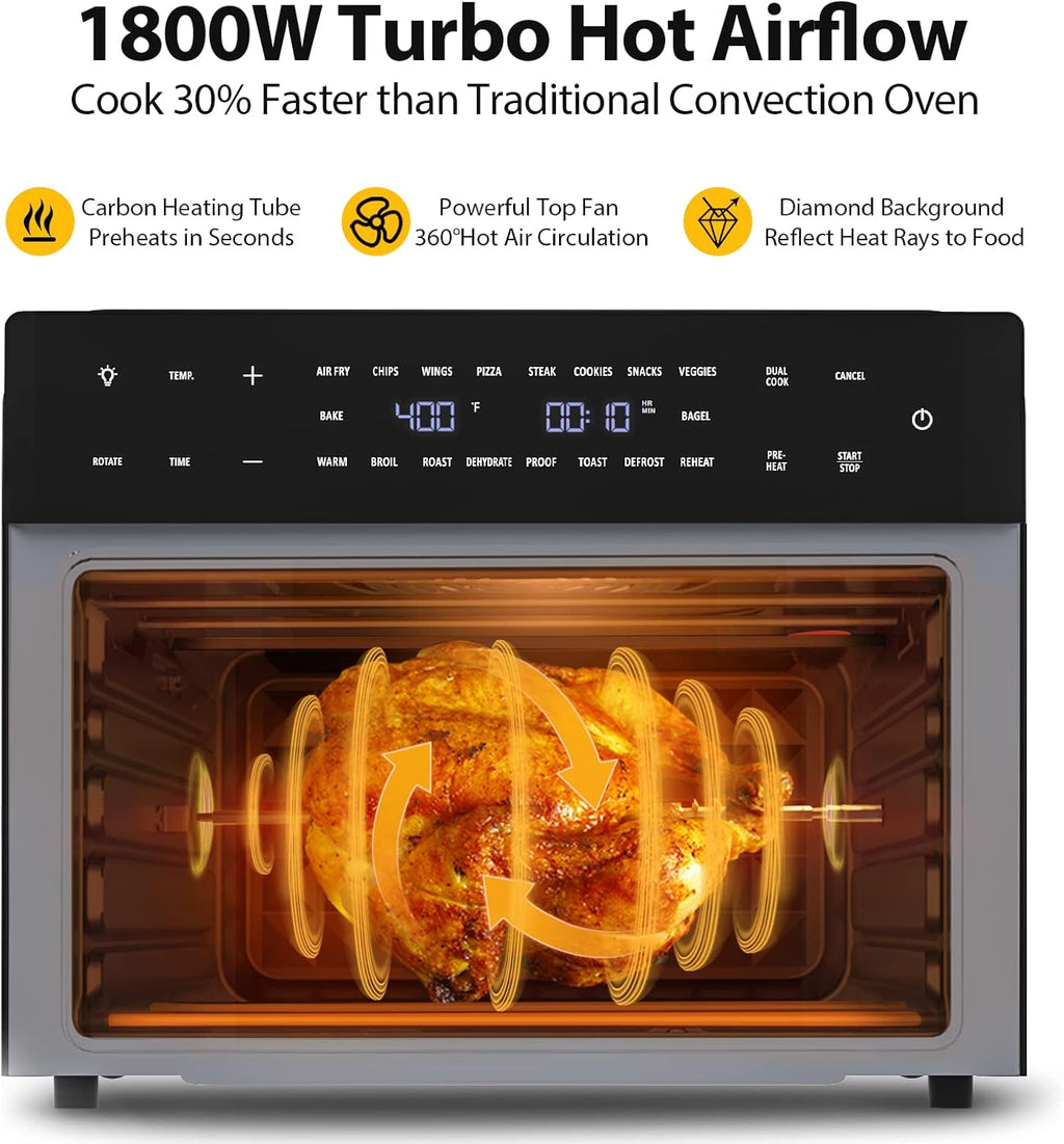 32QT Extra Large Digital Convection Oven Air Fryer Combo with Rotisserie and Dehydrator, Black V36774