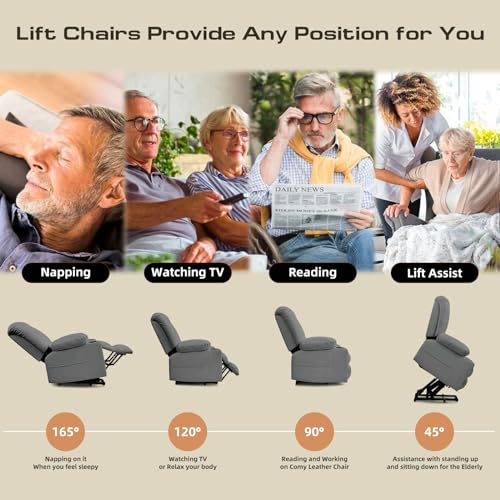 Large Power Lift Recliner Chairs with Heat and Massage Set of 2, Breathable Leather, Dark Brown E106