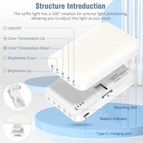 60 LED Portable Selfie Light with Clip & Tripod Adapter Rechargeable 2200mAh T526922