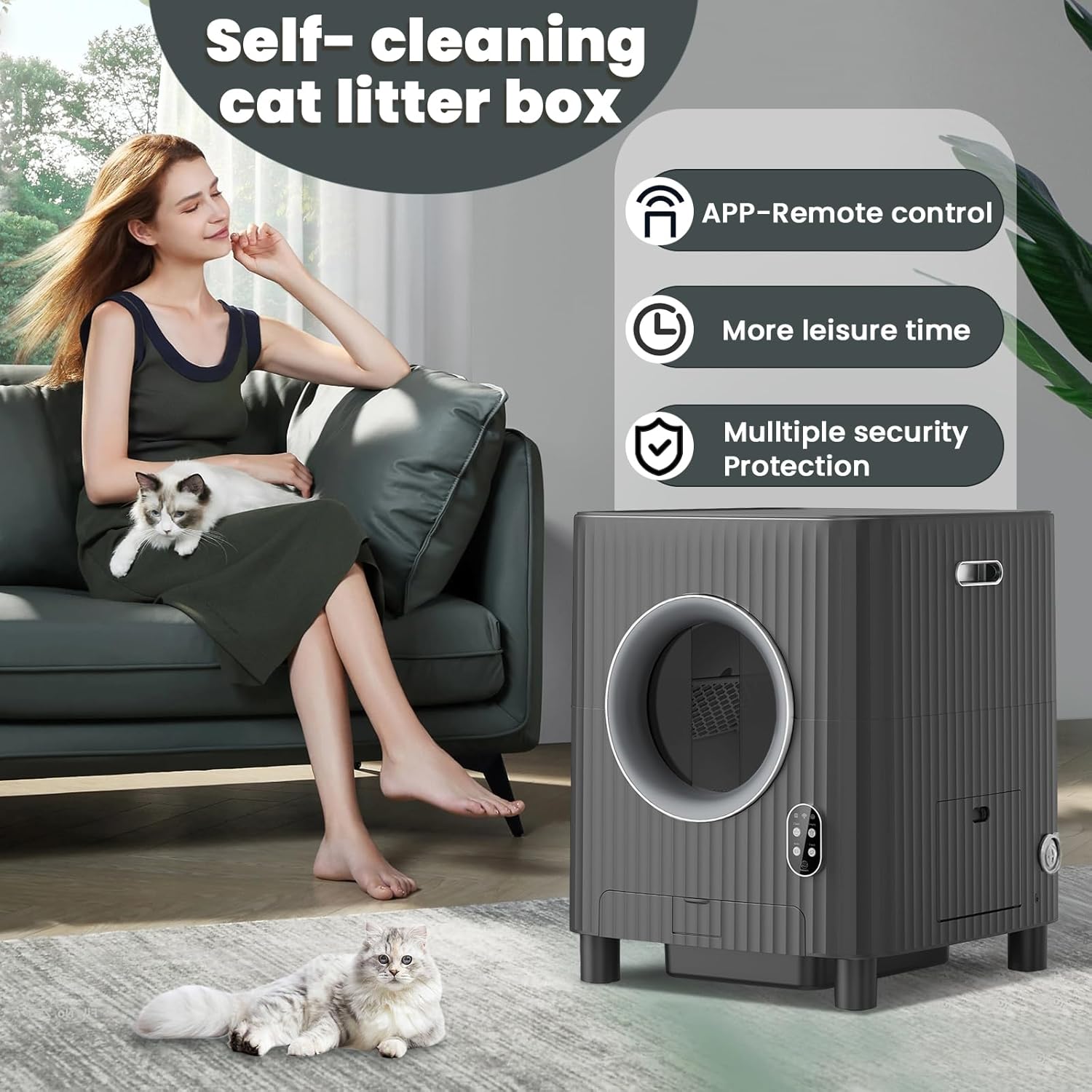 Automatic Self Cleaning Cat Litter Box with APP Control (Black) G301591