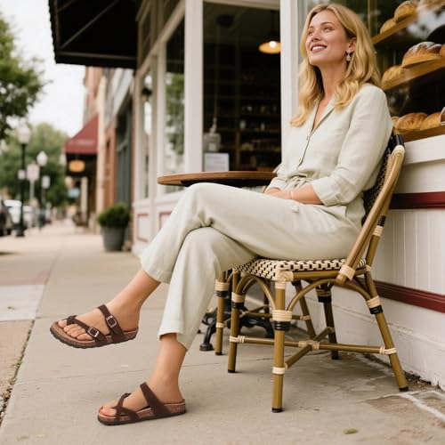 Women's Genuine Suede Cork Footbed Sandals with Adjustable Buckle B804