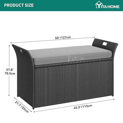 Black Beige 90 Gallon Outdoor Wicker Storage Bench with Cushion D280508