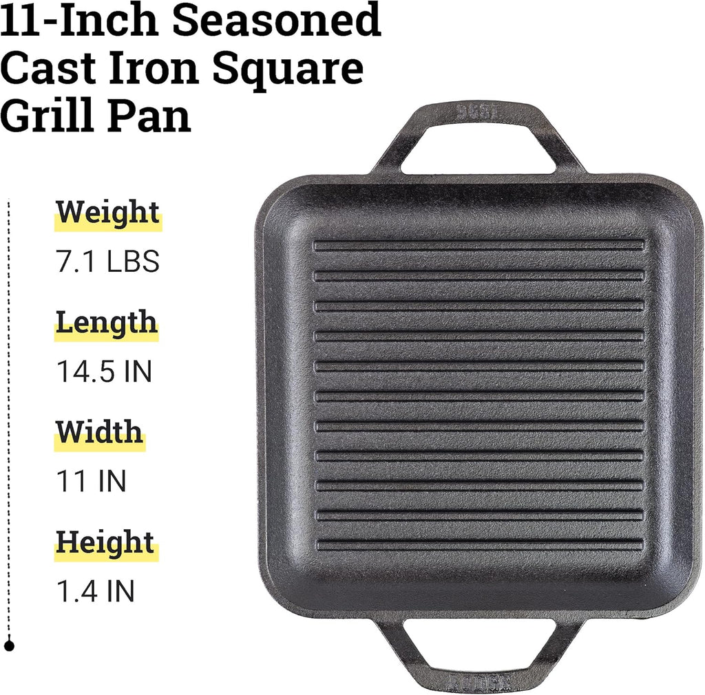 11 in Pre-Seasoned Cast Iron Square Grill Pan J583531