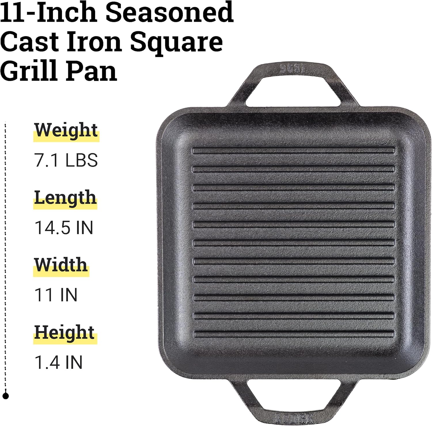 11 in Pre-Seasoned Cast Iron Square Grill Pan J583531