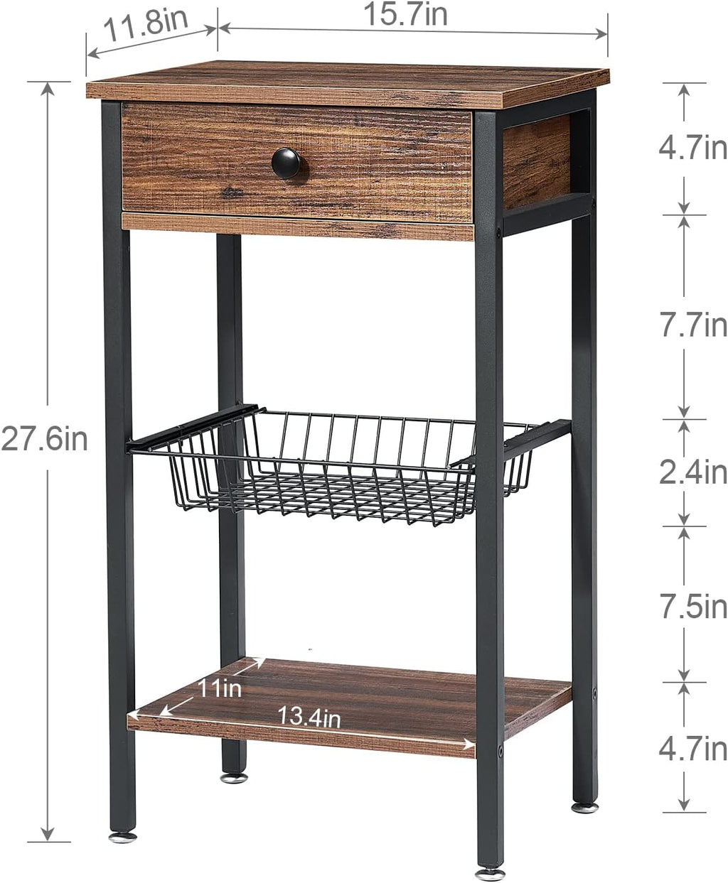 Brown Tall Side Table with Basket P80039